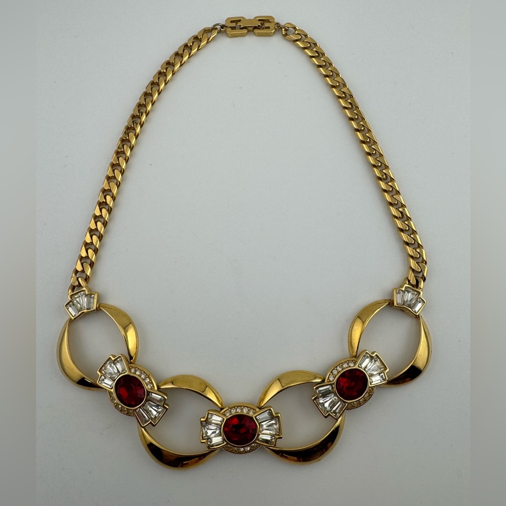 Givenchy Vintage 80’s Ruby and White Rhinestone Runway Necklace